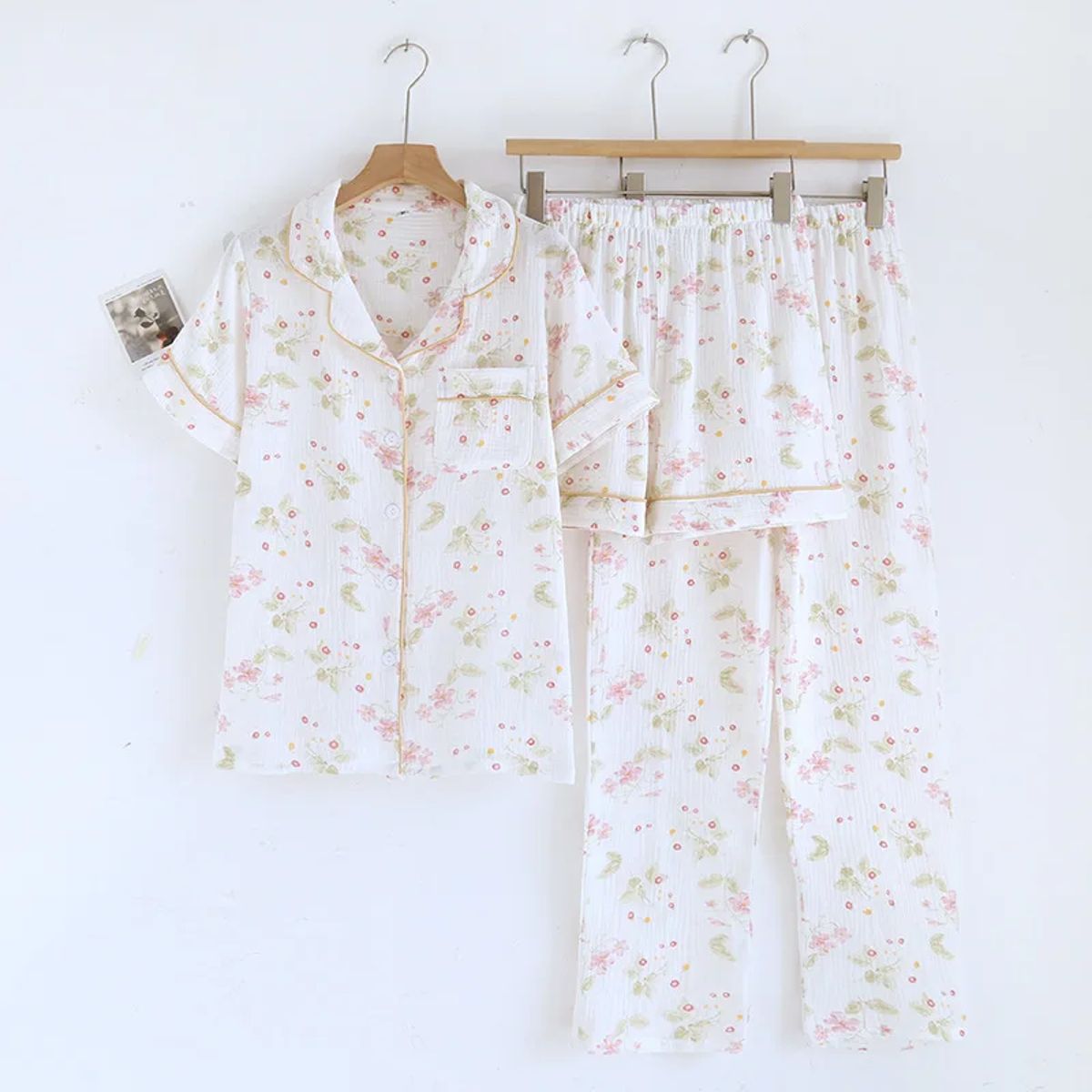 Lightweight Cotton 3-Piece Loungewear Set with Cardigan