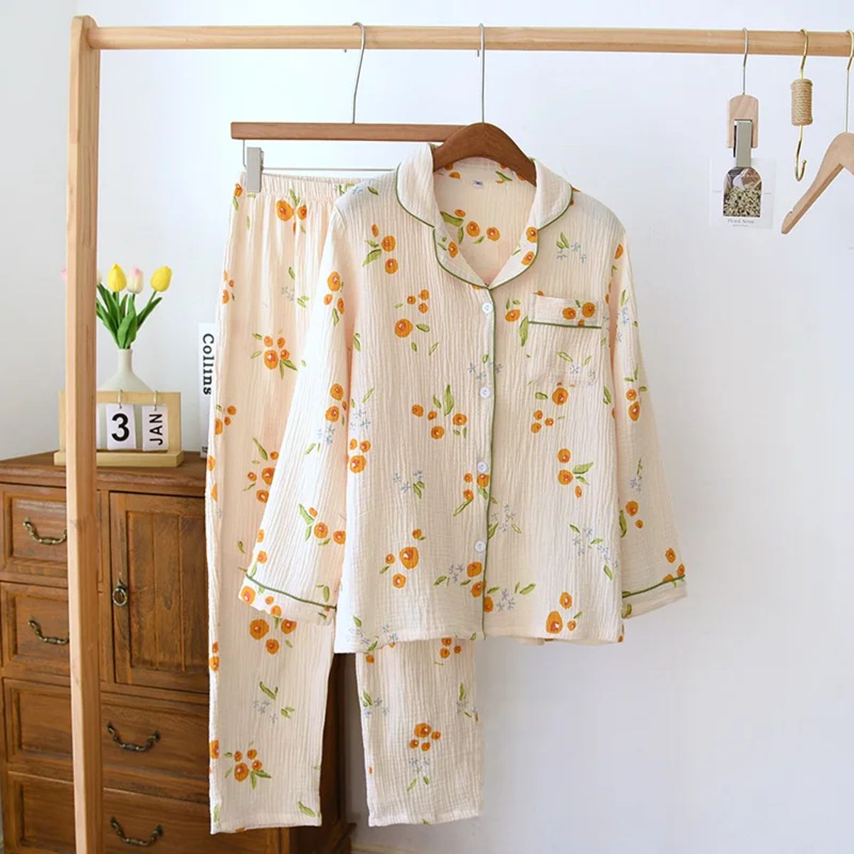Soft Cotton Floral Loungewear Set with Long Sleeves