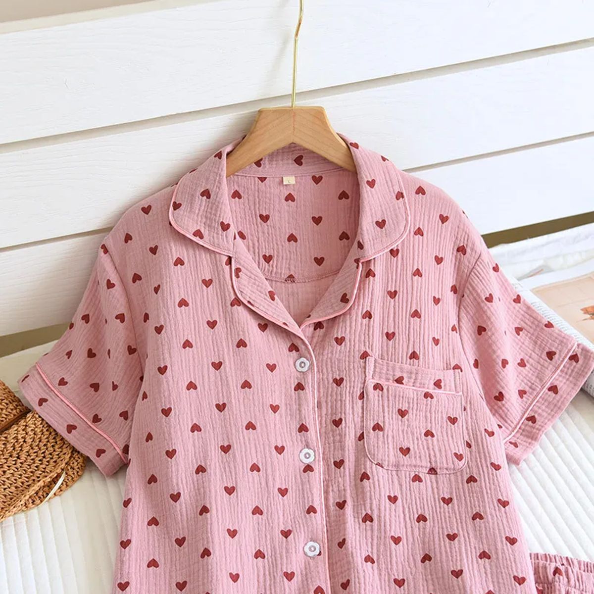 Cotton Crepe Two-Piece Love Print Loungewear for Summer Cotton Crepe Two-Piece Love Print Loungewear for Summer