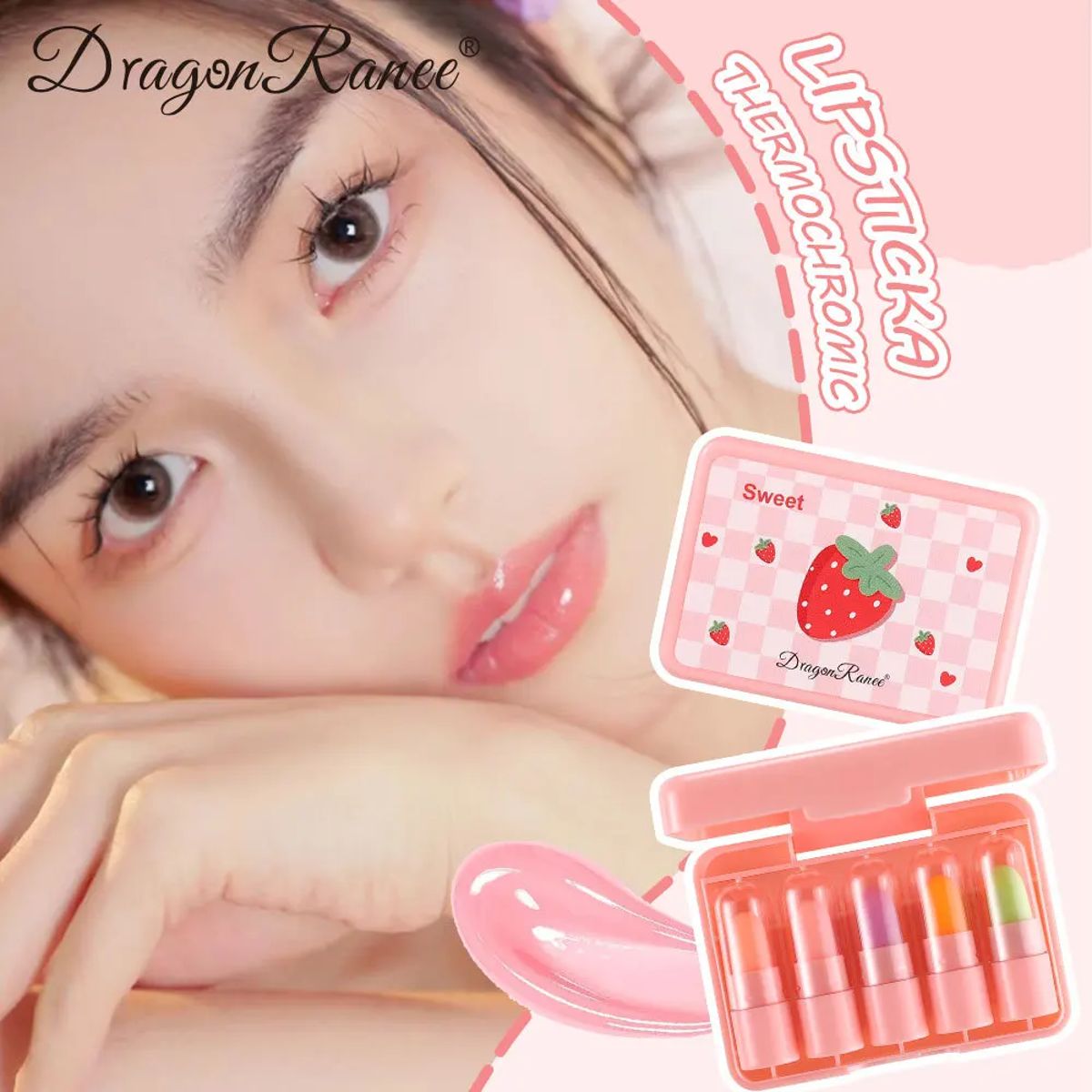 5-Piece Mini Temperature-Change Lipstick Set with Fruit Scent Dragon Ranee - Women's Lips 1