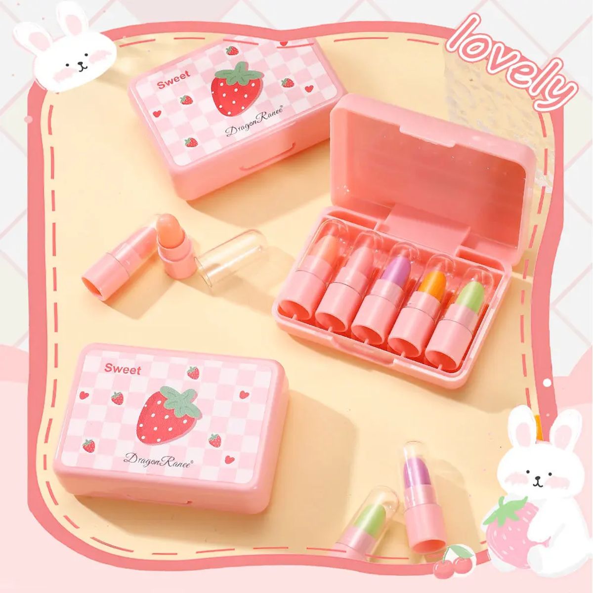 5-Piece Mini Temperature-Change Lipstick Set with Fruit Scent Dragon Ranee - Women's Lips 2