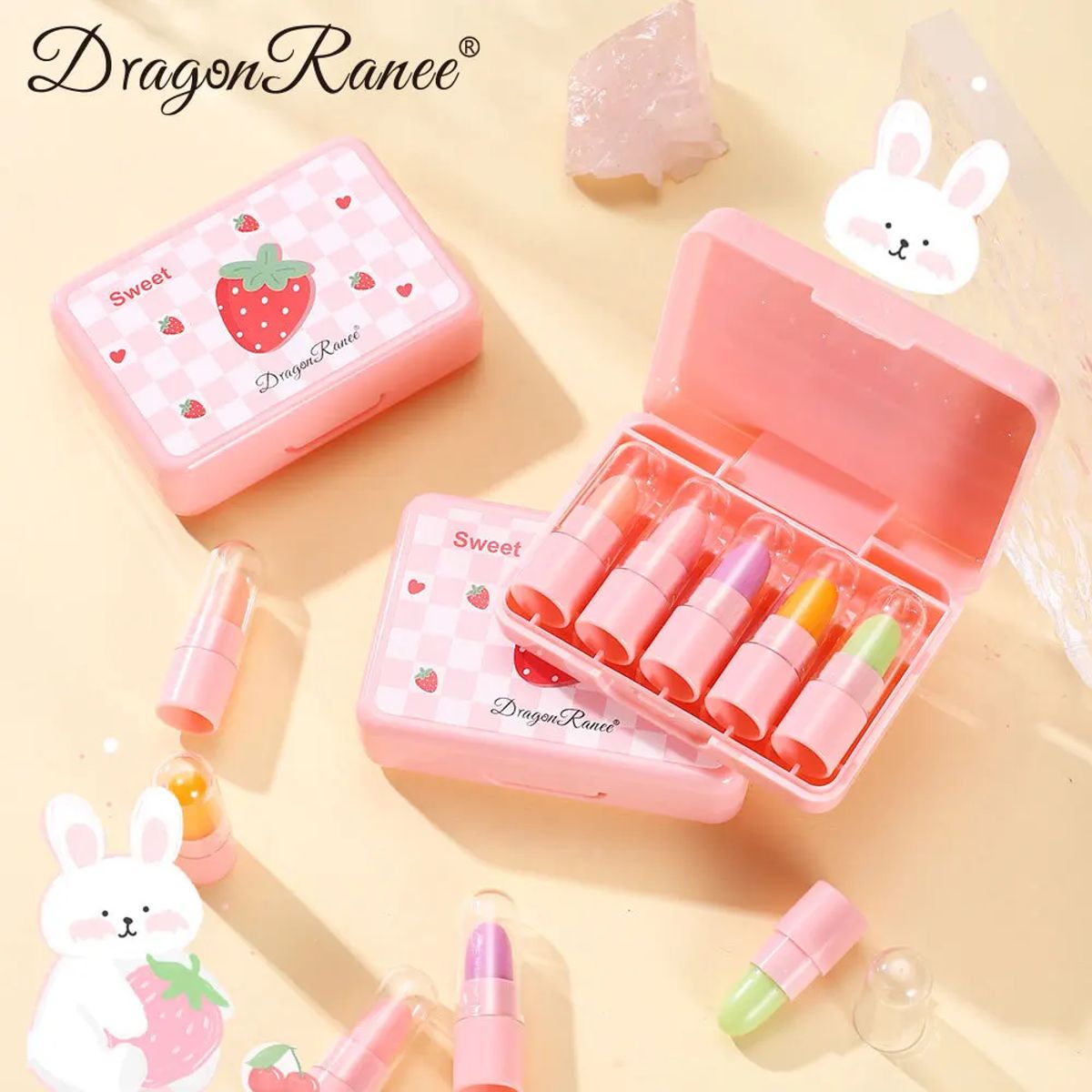5-Piece Mini Temperature-Change Lipstick Set with Fruit Scent Dragon Ranee - Women's Lips 3