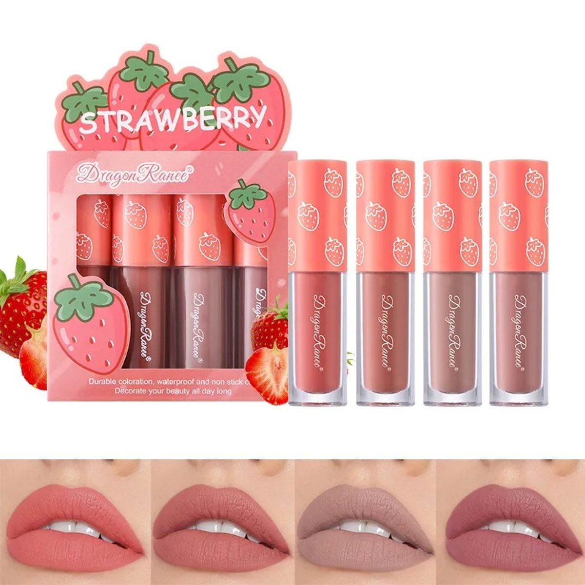 4-Piece Mini Velvet Matte Lip Gloss Set with Scent Dragon Ranee - Women's Lips 5
