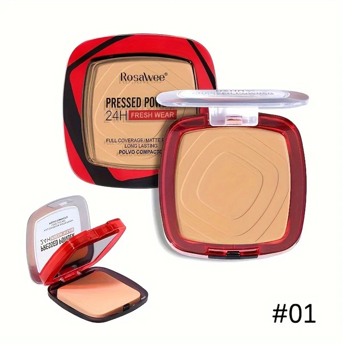 24H Matte Pressed Powder Foundation with Puff Applicator Rosawee - Women's Face 7