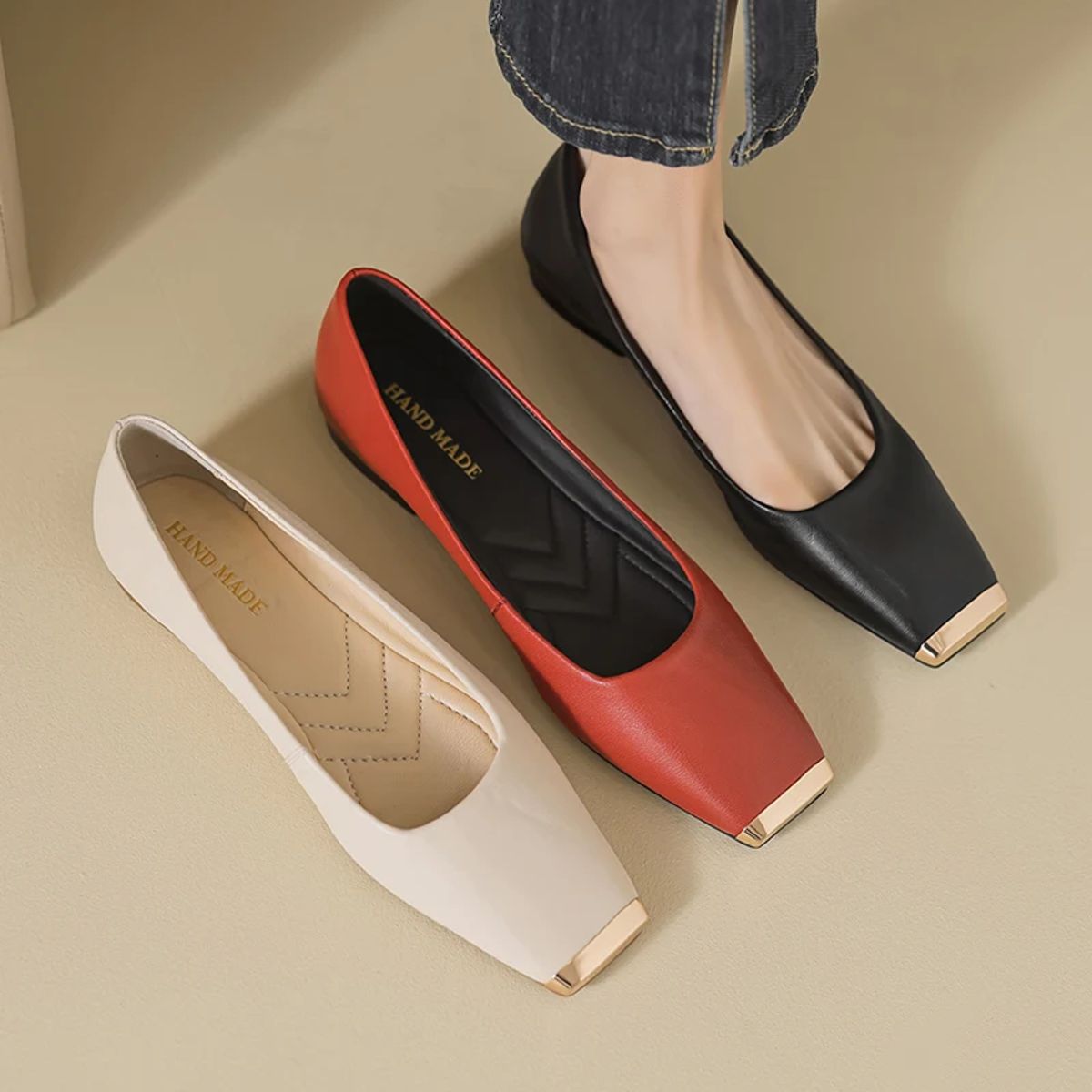 Square Toe Leather Ballerinas Flats for Office and Daily Wear Aiyuqi - Women's Ballerinas 1