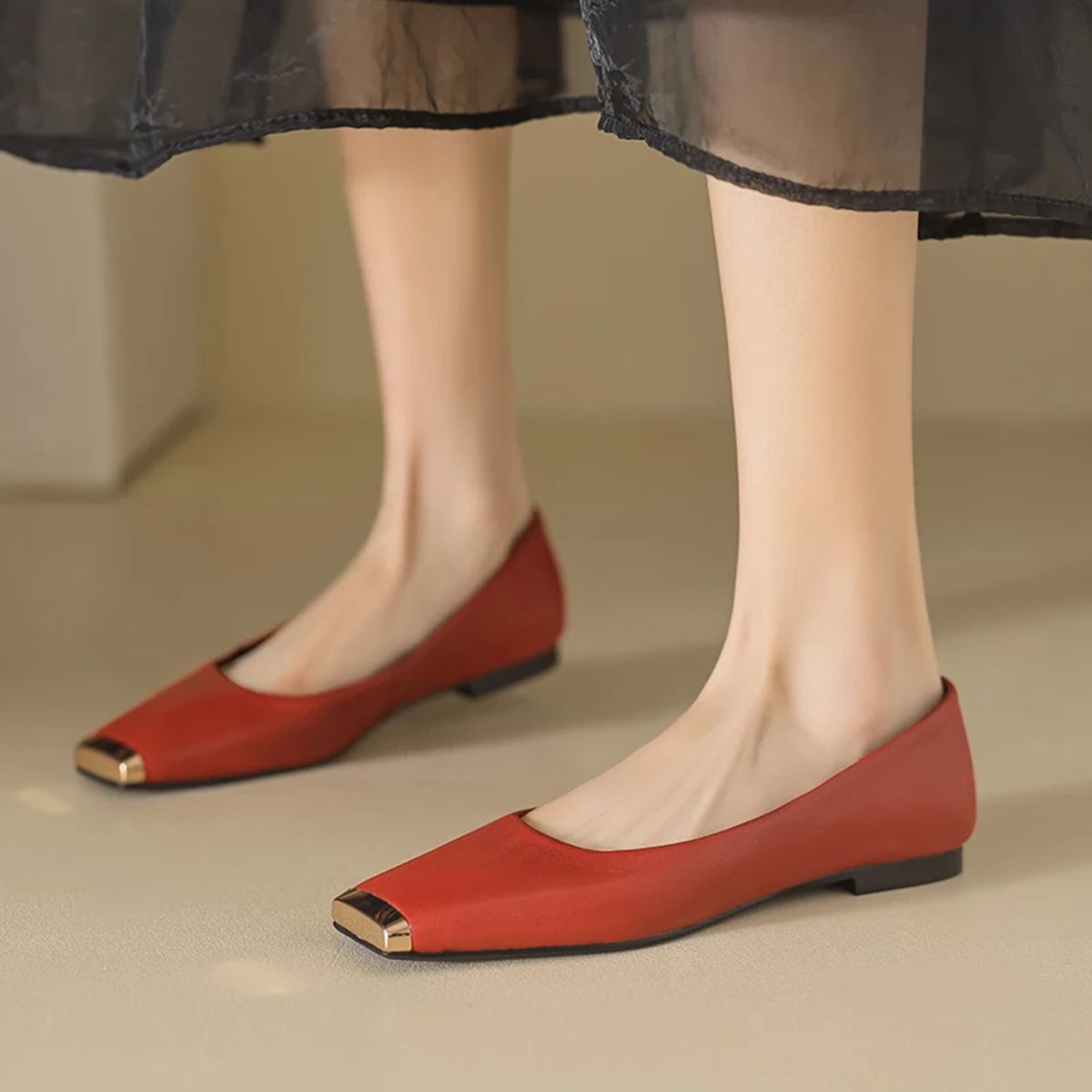 Square Toe Leather Ballerinas Flats for Office and Daily Wear Aiyuqi - Women's Ballerinas 3