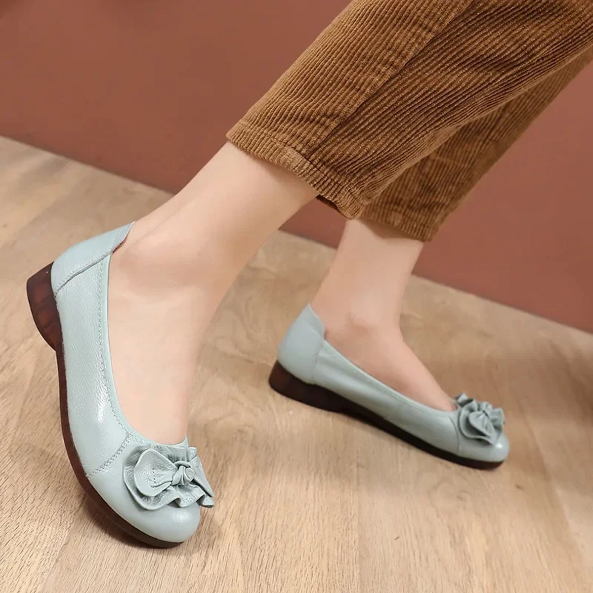 Slip-On Genuine Leather Flats with Thick Sole for Casual Wear