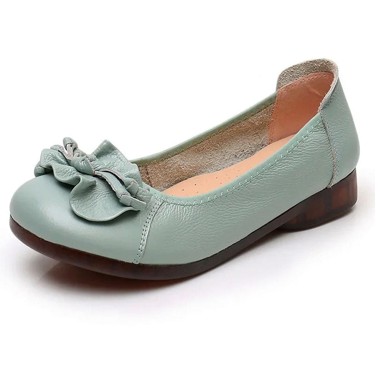 Slip-On Genuine Leather Flats with Thick Sole for Casual Wear