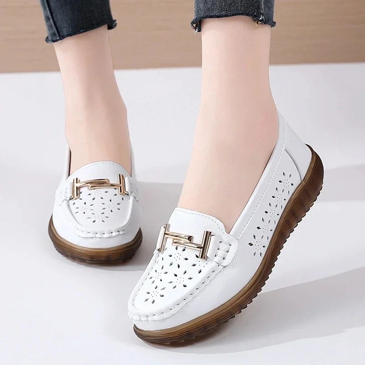 Genuine Leather Slip-On Loafers with Soft Flexible Comfort Sole