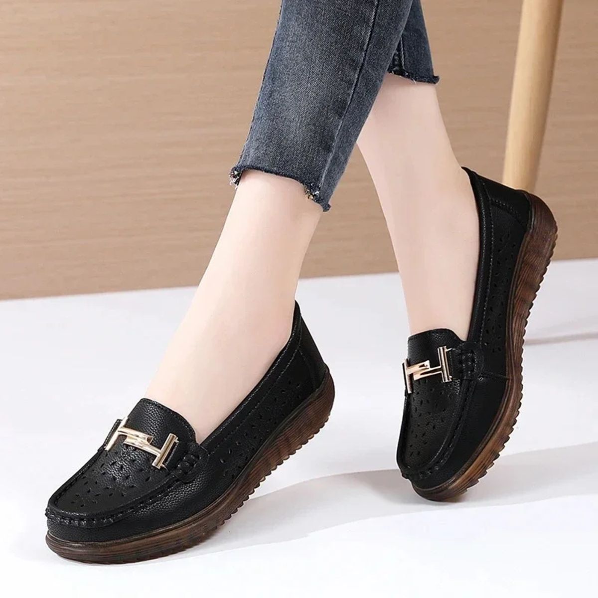 Genuine Leather Slip-On Loafers with Soft Flexible Comfort Sole
