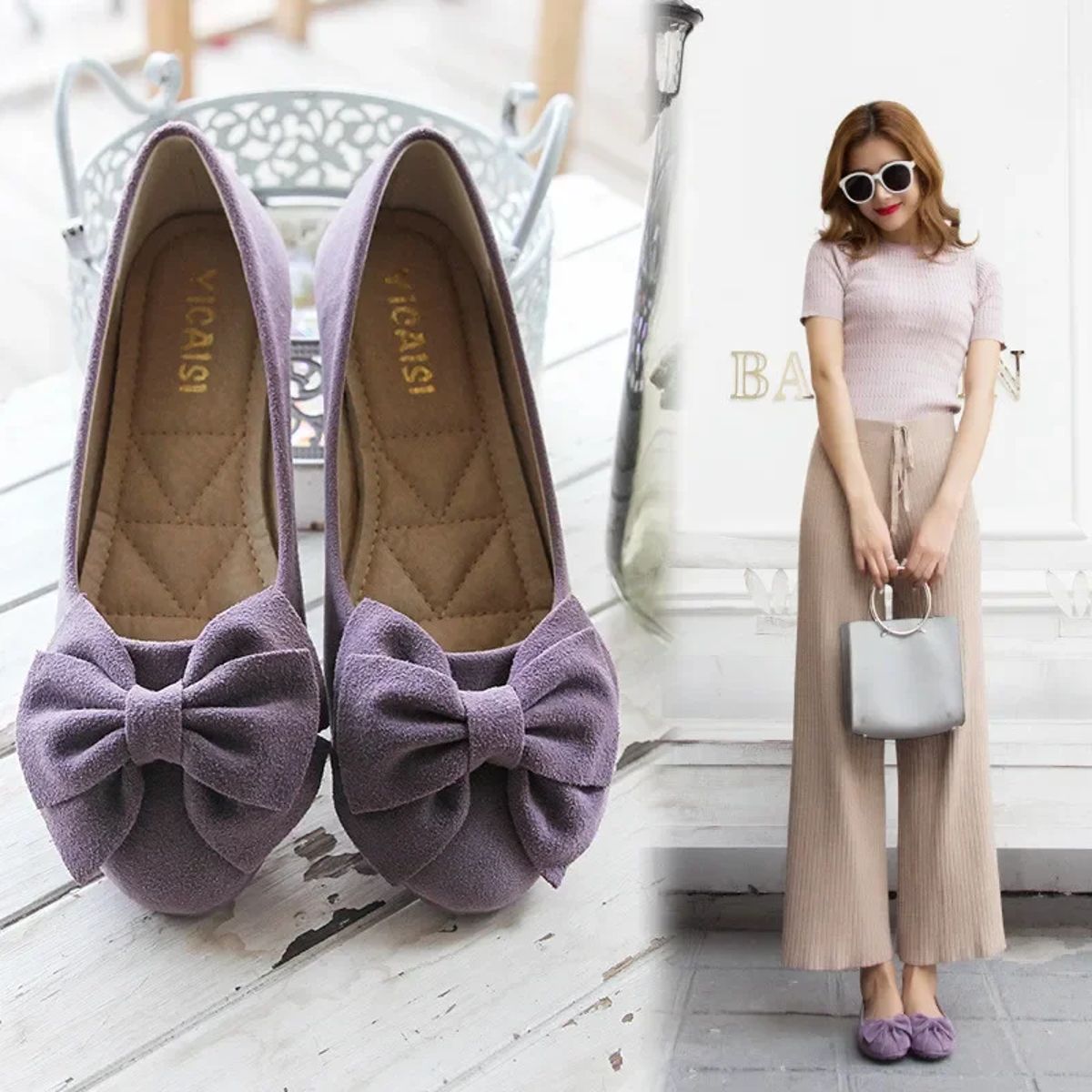 Chic Microfiber Moccasin Flats with Bow and Soft Insole