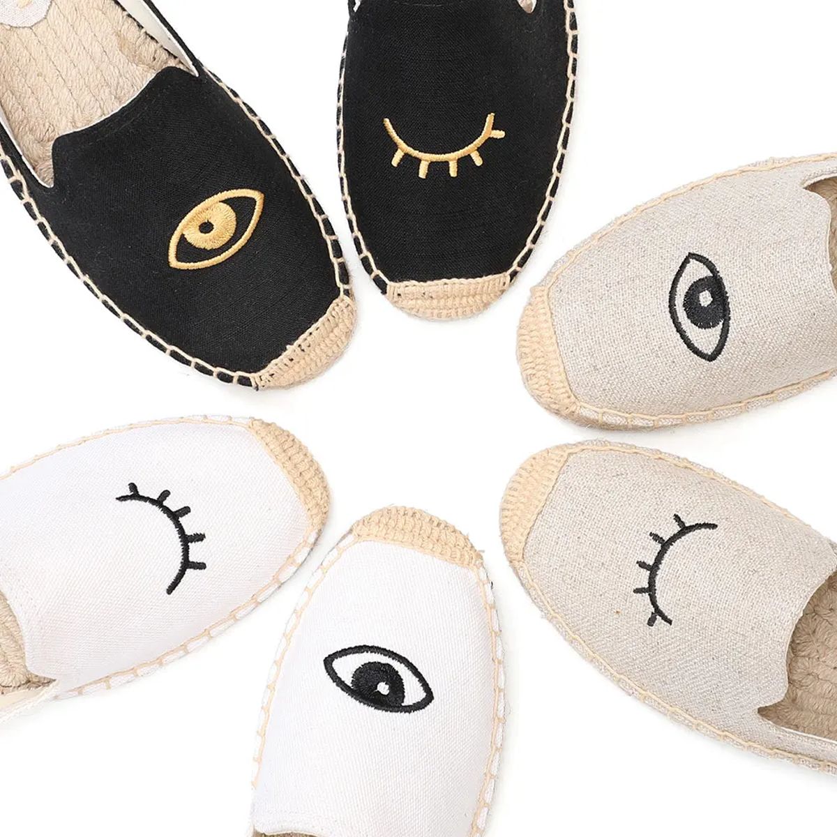 Hand-Painted Hemp Ballet Flats with Cotton Lining Stitching