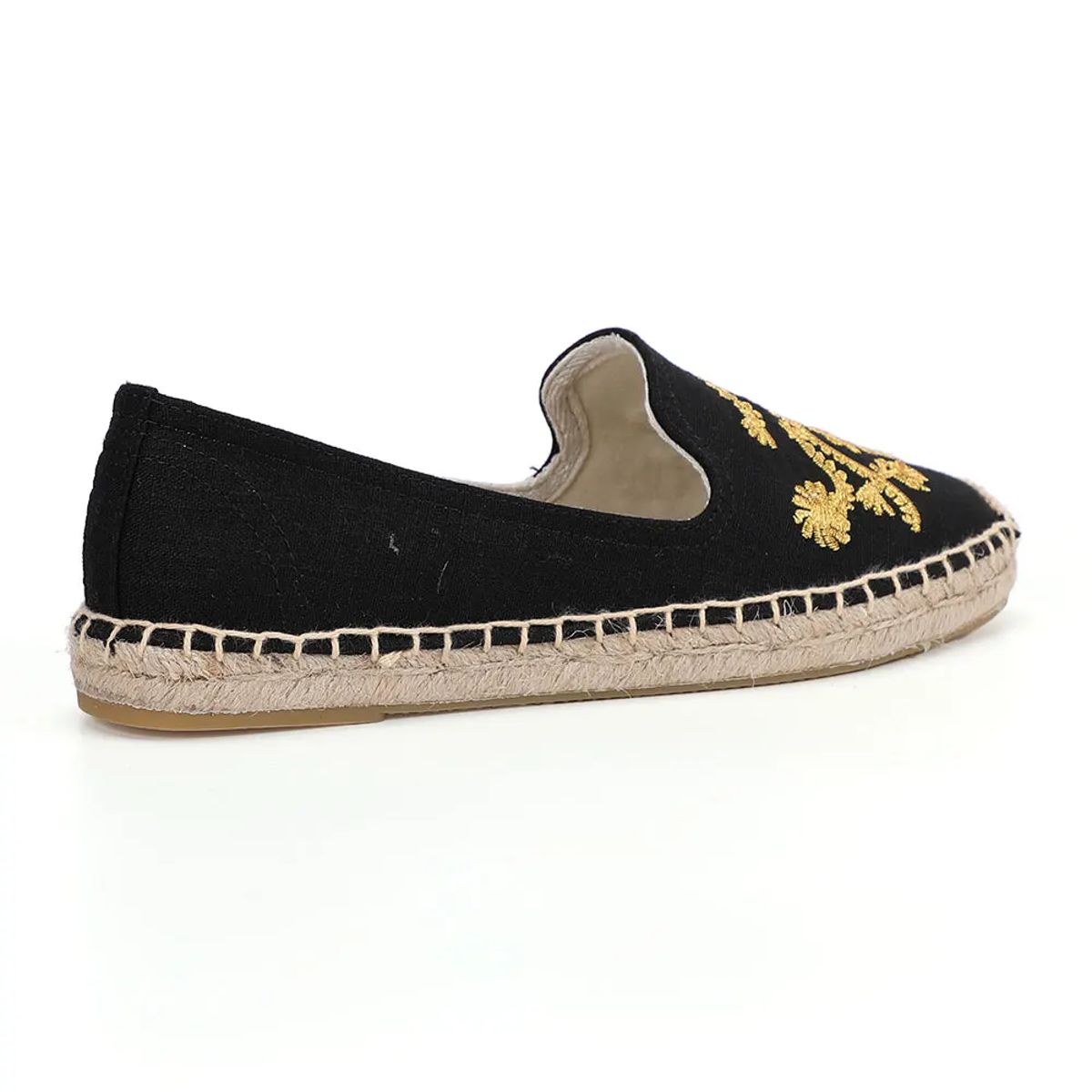 Embroidered Hemp Espadrille Flats with Floral Stitch Detailing