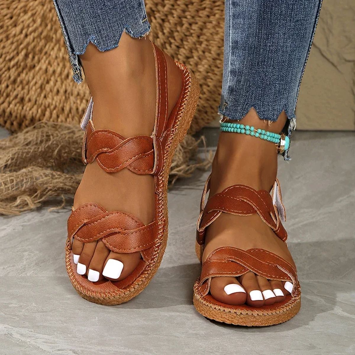 Woven Flat Gladiator Sandals with Back Strap for Women Woven Flat Gladiator Sandals with Back Strap for Women