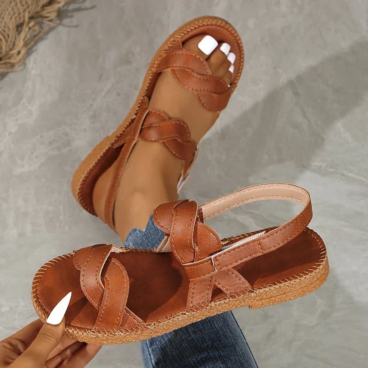 Woven Flat Gladiator Sandals with Back Strap for Women Woven Flat Gladiator Sandals with Back Strap for Women
