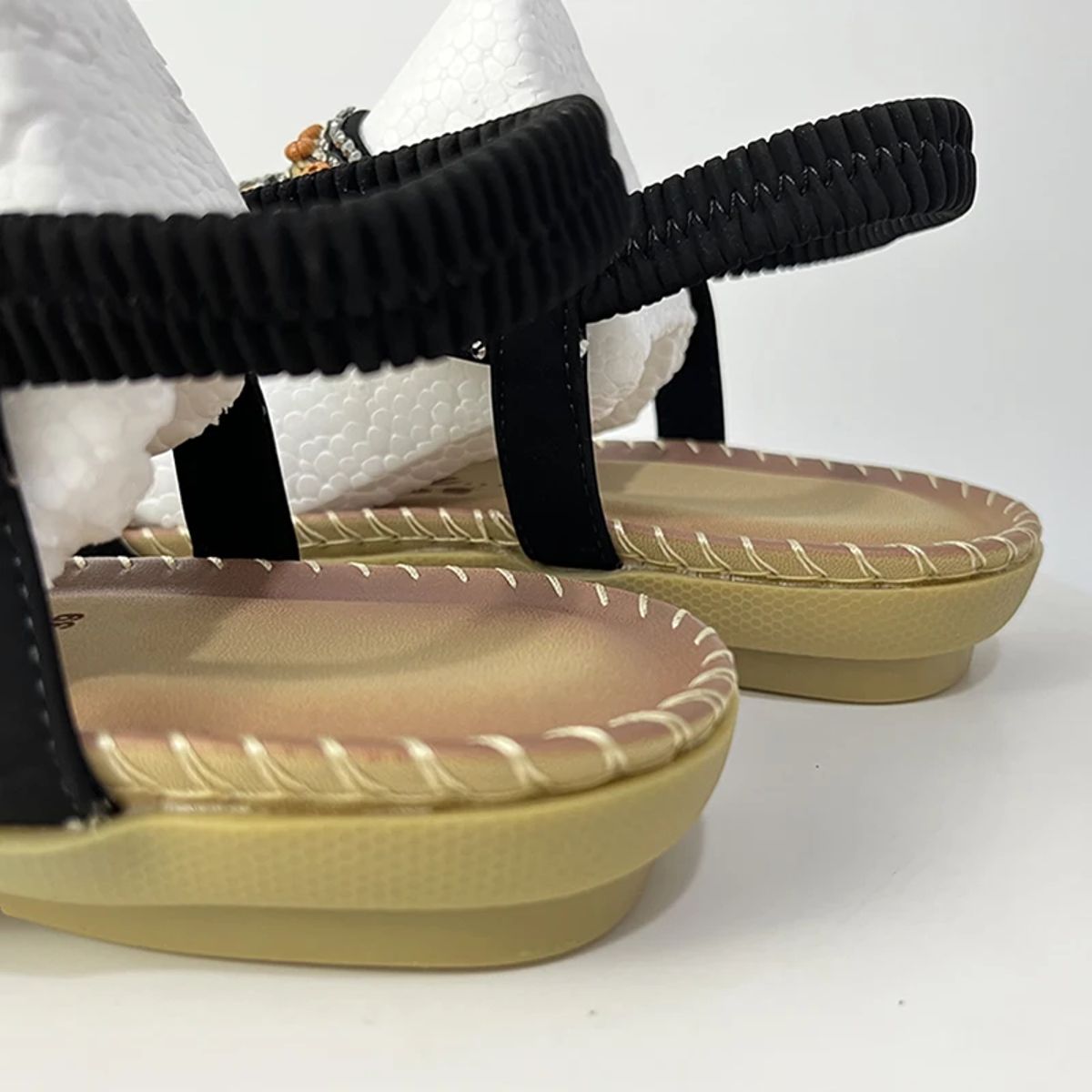 Bohemian Beaded T-Strap Sandals with Low Wedge Comfort Bohemian Beaded T-Strap Sandals with Low Wedge Comfort