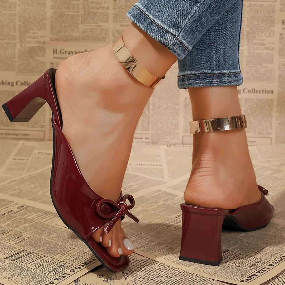 Elegant Slip-On Bowknot Sandals with Square Toe High Heels