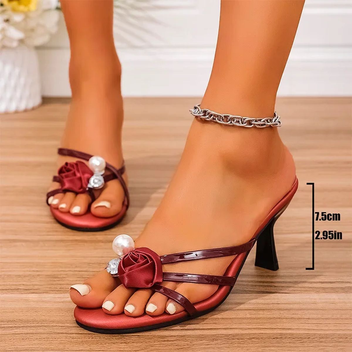 Elegant Floral High Heel Sandals with Thin Straps for Women