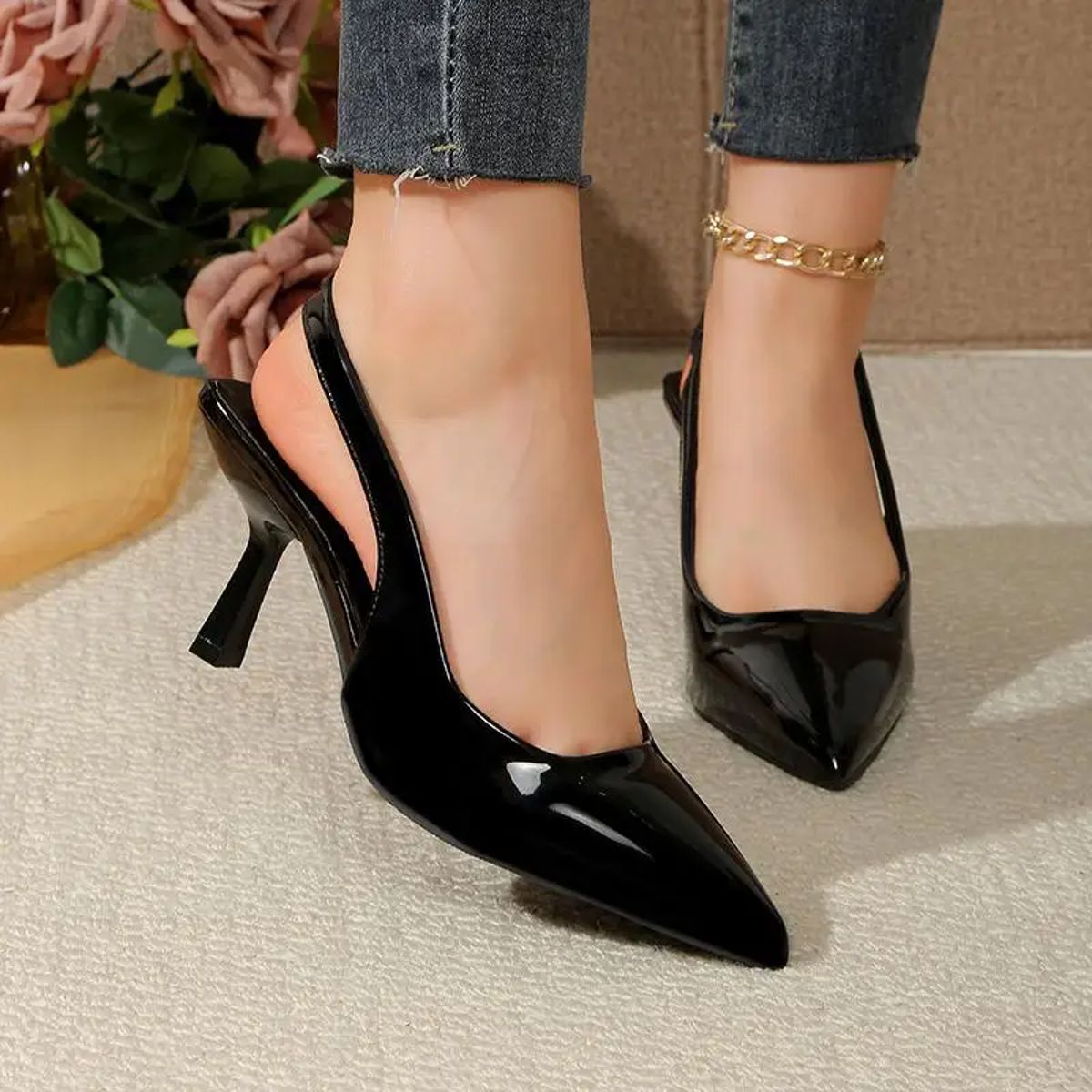 Classic Pointed Toe Slingback Pumps with High Spike Heels