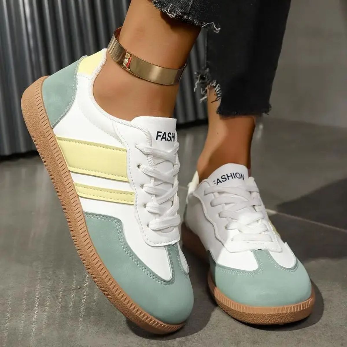 Stylish Patchwork Lace-Up Sneakers with Stitching Details Rimocy - Women's Low Top Sneakers 1