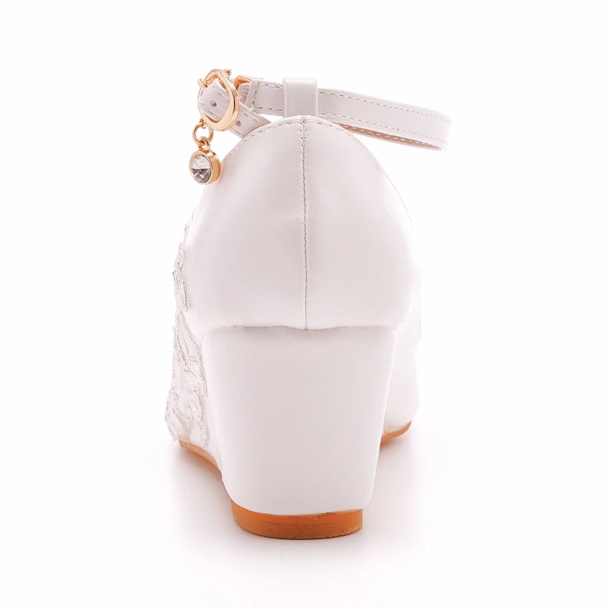 Elegant Lace Wedge Pumps with Ankle Strap for Weddings