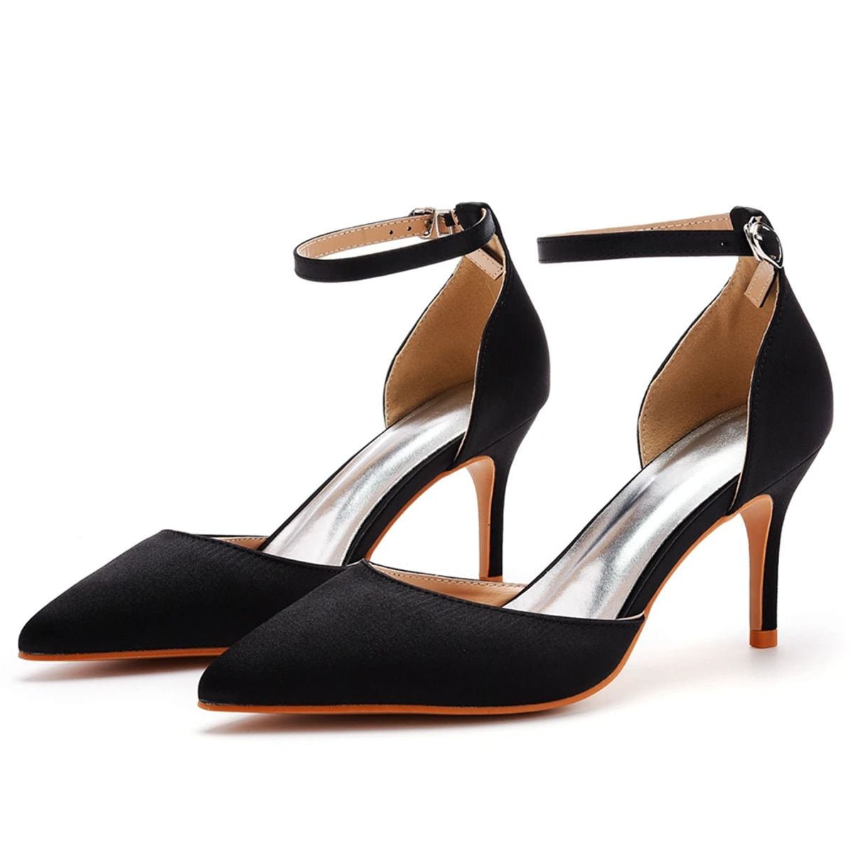 Elegant Silk Pointed Toe Bridal Pumps with Ankle Strap