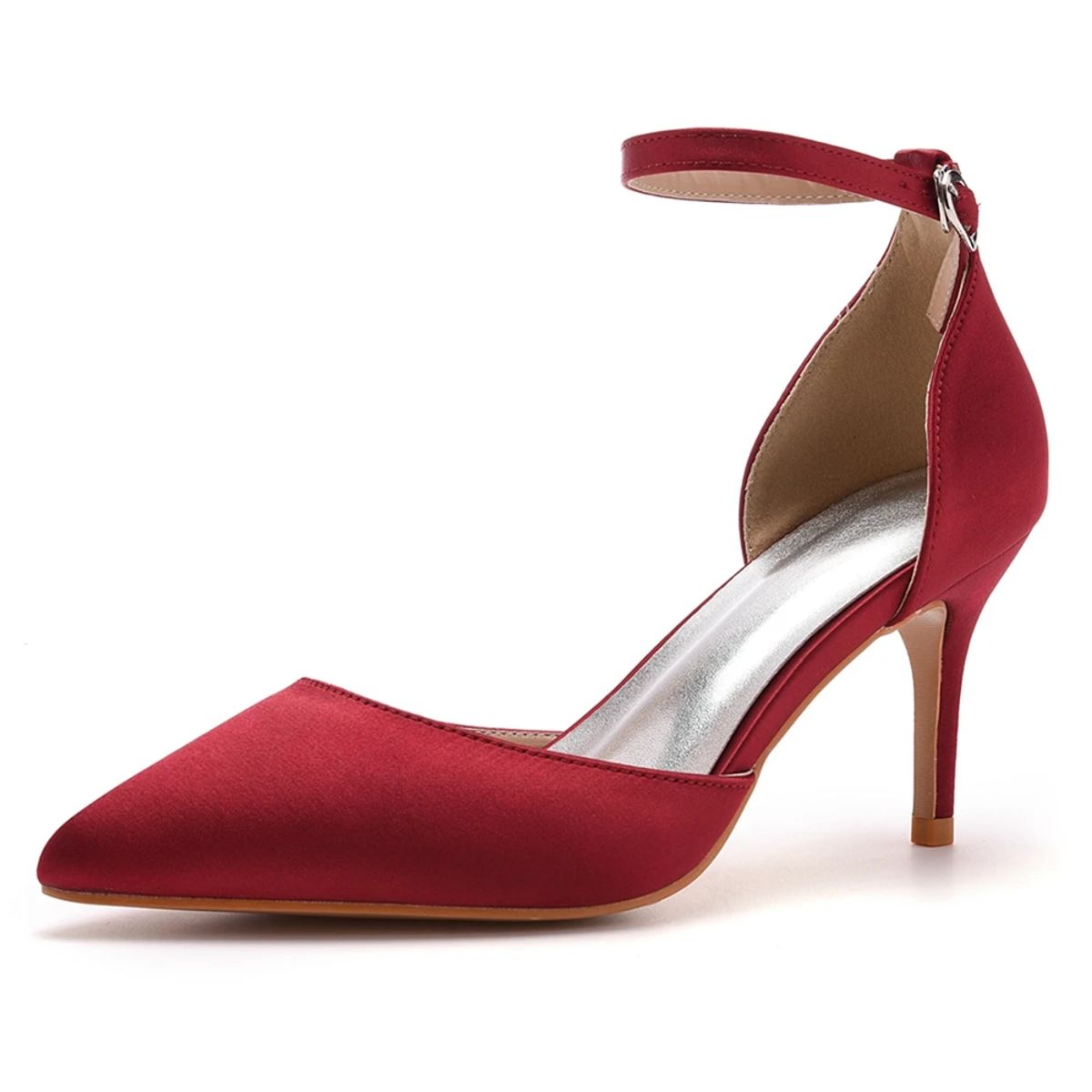 Elegant Silk Pointed Toe Bridal Pumps with Ankle Strap