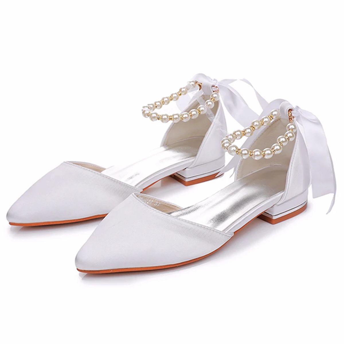 Elegant Pearl-Strapped Square Heel Pointed Toe Women's Sandals