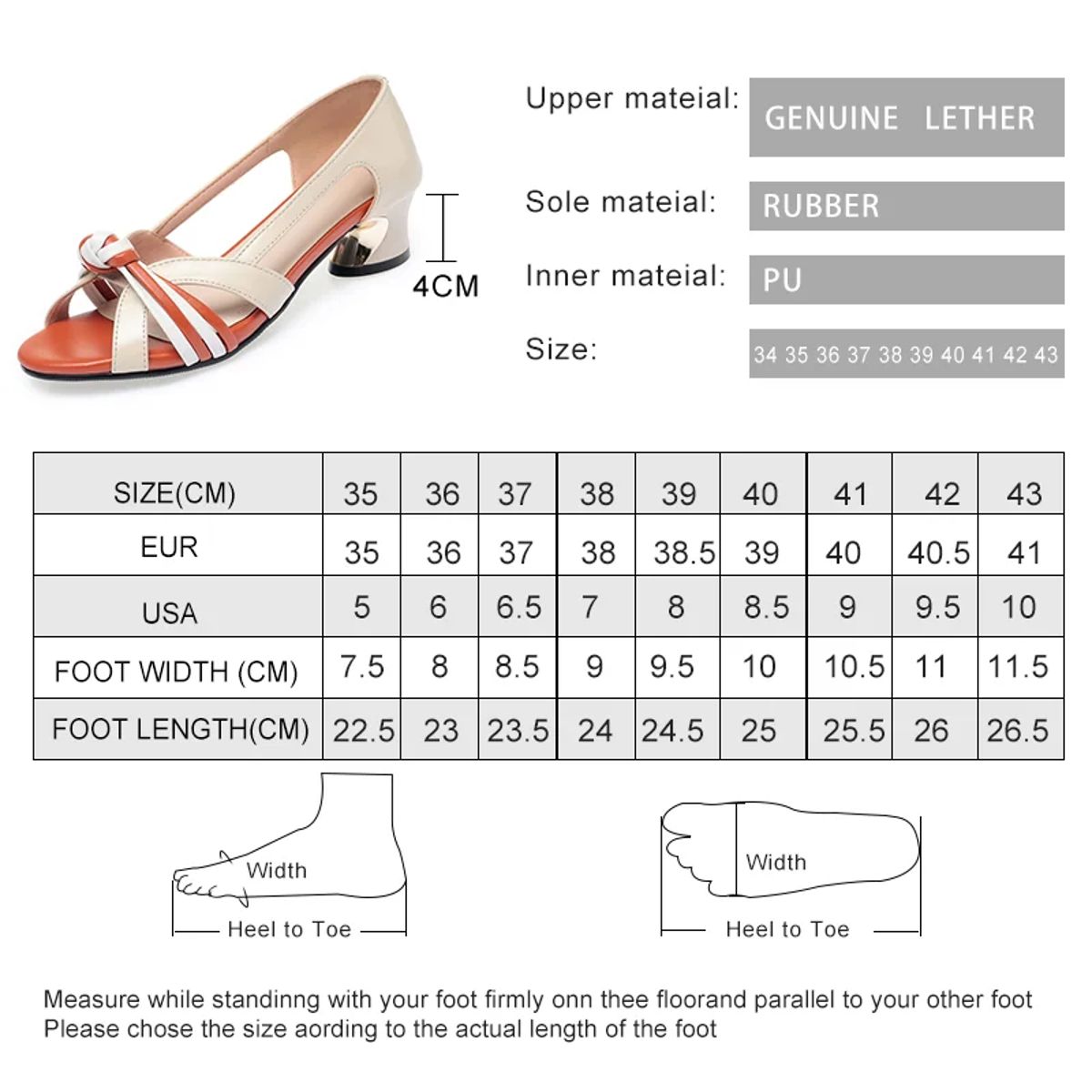 Genuine Leather Gladiator Sandals for Women with Mid Heel