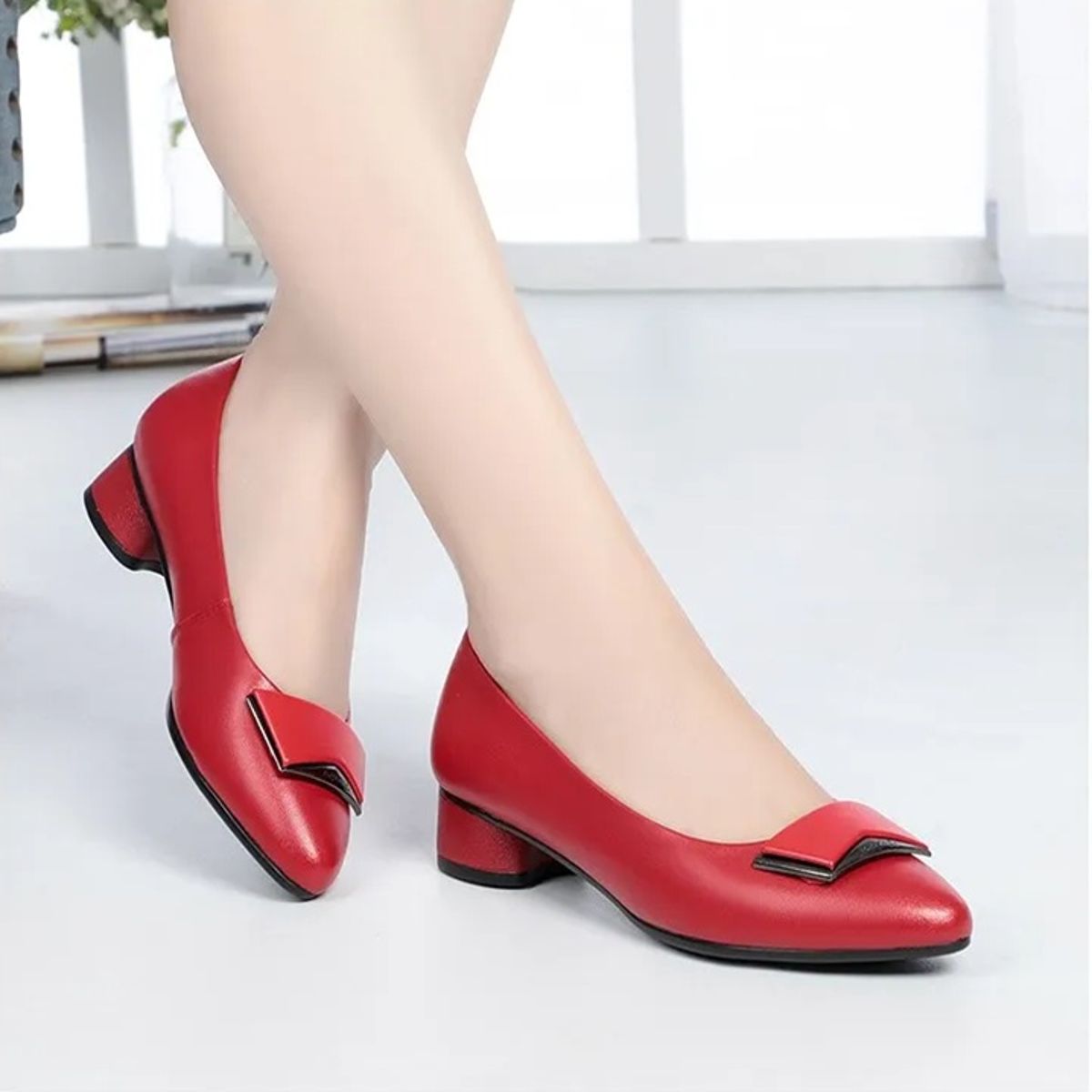 Pointed Toe Genuine Leather Pumps Women Office Career Shoes Pointed Toe Genuine Leather Pumps Women Office Career Shoes