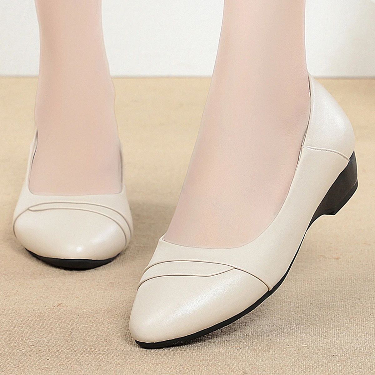 Elegant Genuine Leather Slip-On Pumps with Square Heel Comfort Aiyuqi - Women's Pumps 1