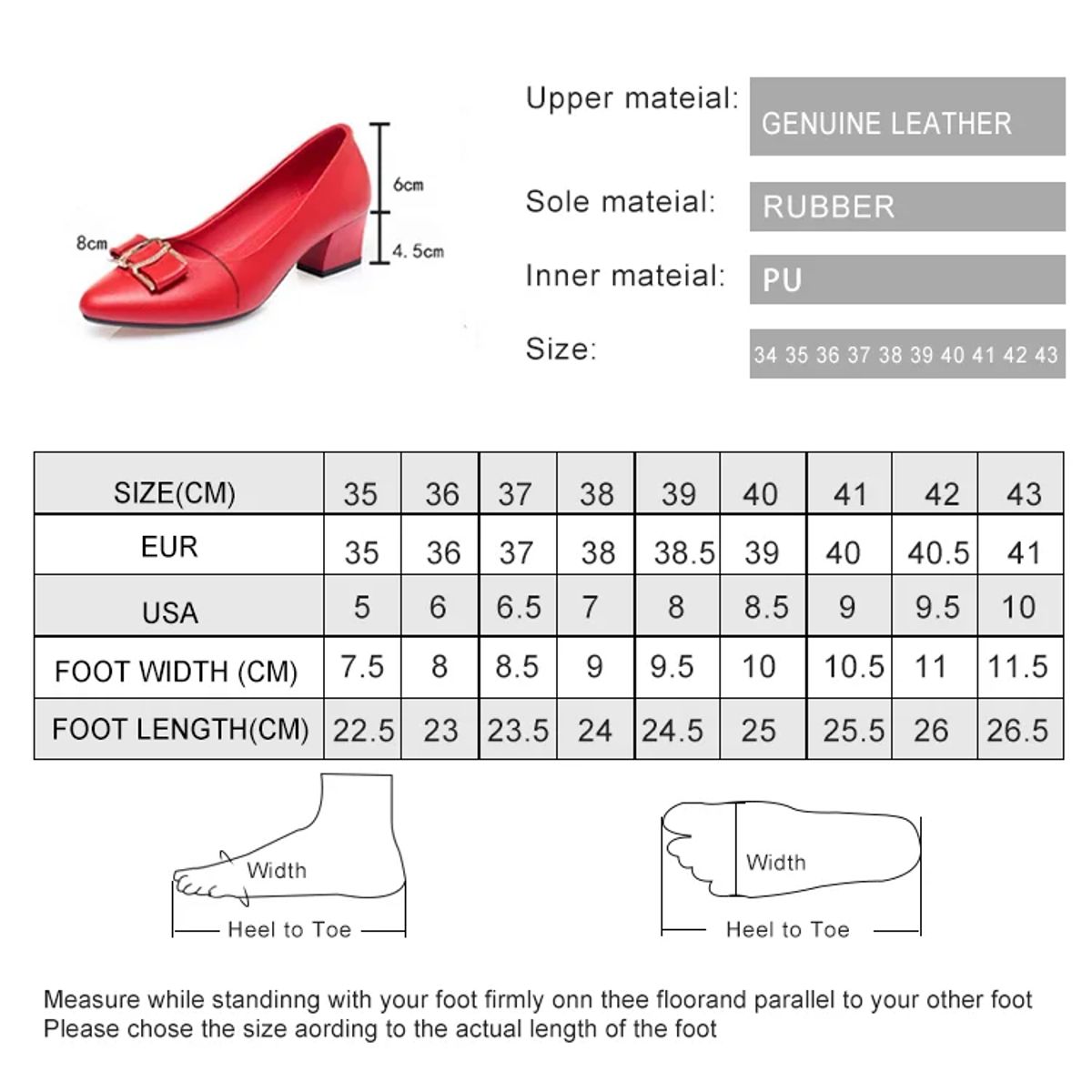 Elegant Women's Mid-Heel Pointed Toe Genuine Leather Pumps