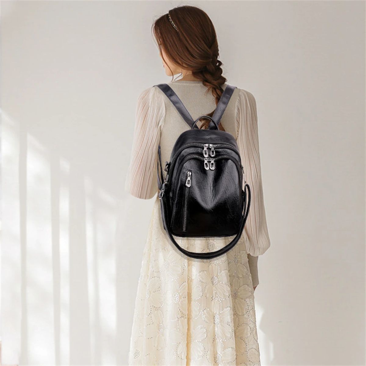 Stylish Women’s Soft PU Leather Backpack with Large Capacity