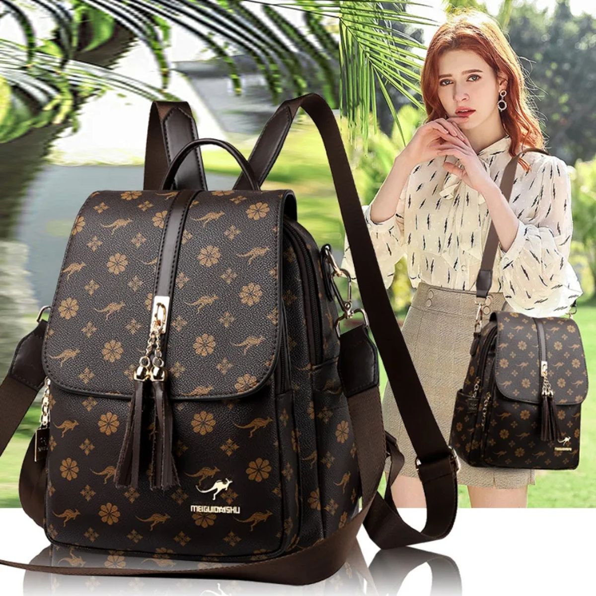 Stylish Leather Backpack with Tassel Design and Large Capacity