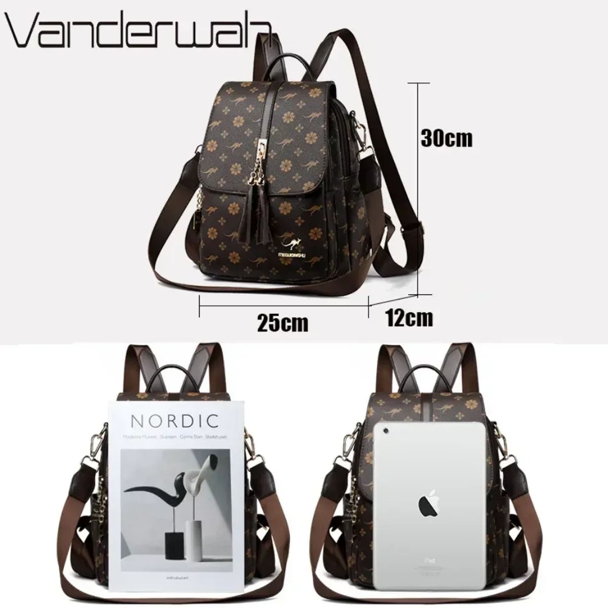 Stylish Leather Backpack with Tassel Design and Large Capacity