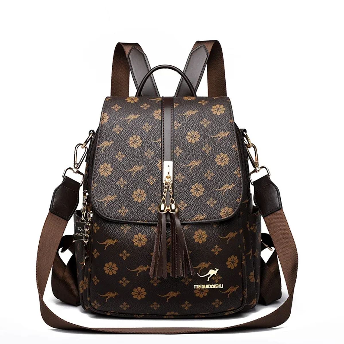 Stylish Leather Backpack with Tassel Design and Large Capacity
