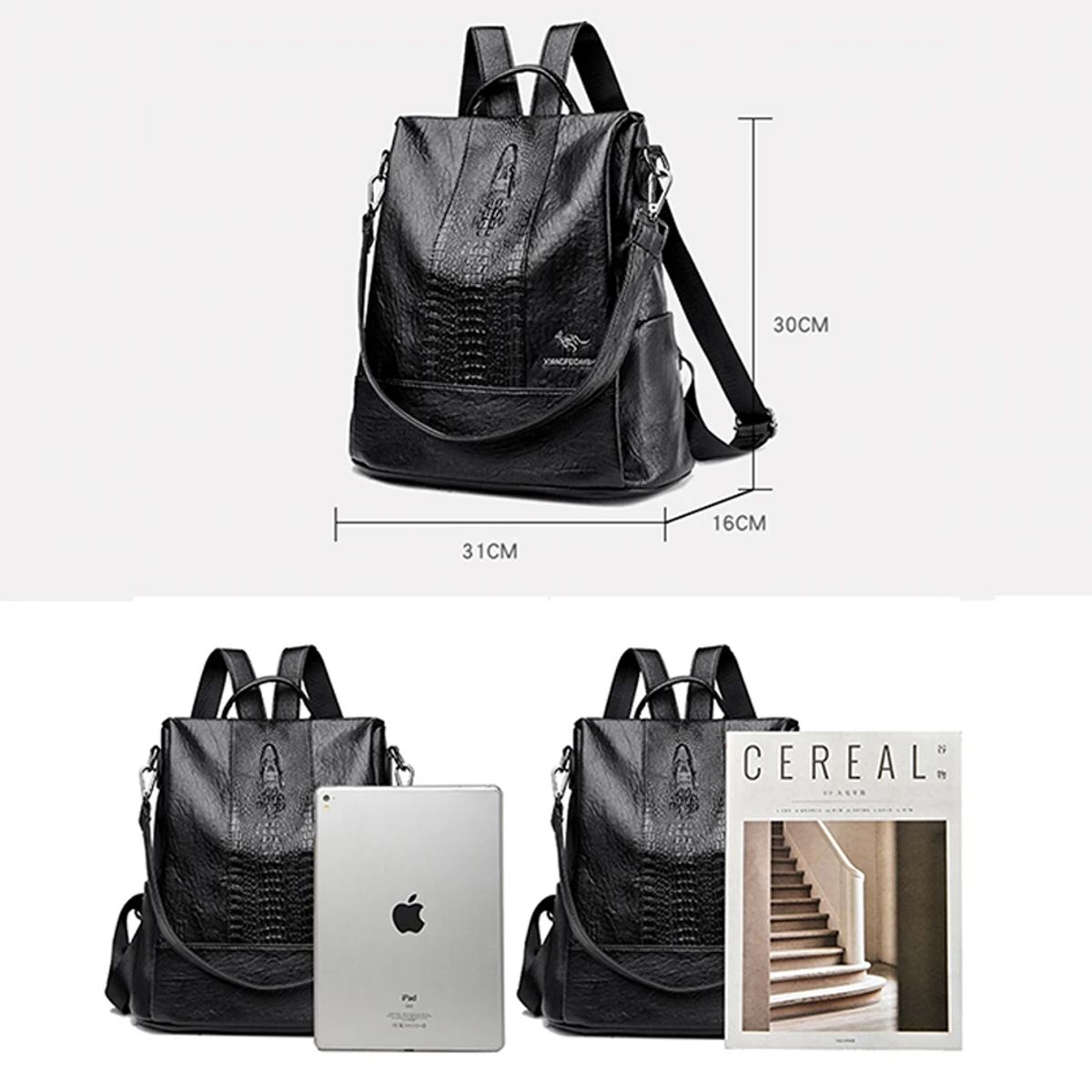 Stylish Crocodile Pattern Leather Backpack with Large Capacity