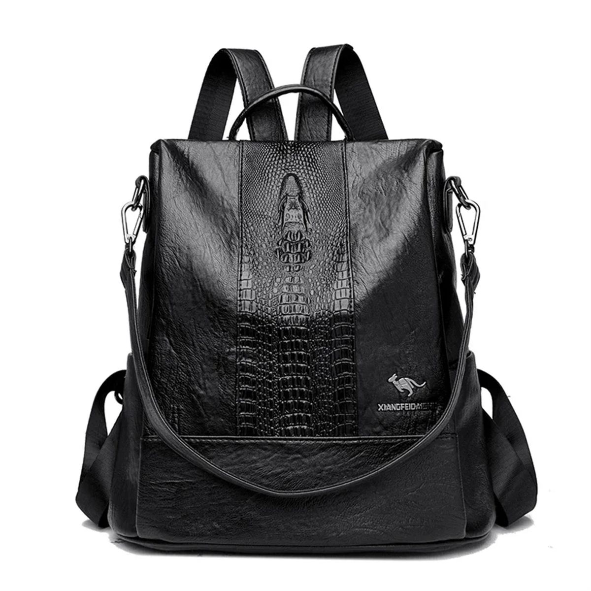 Stylish Crocodile Pattern Leather Backpack with Large Capacity