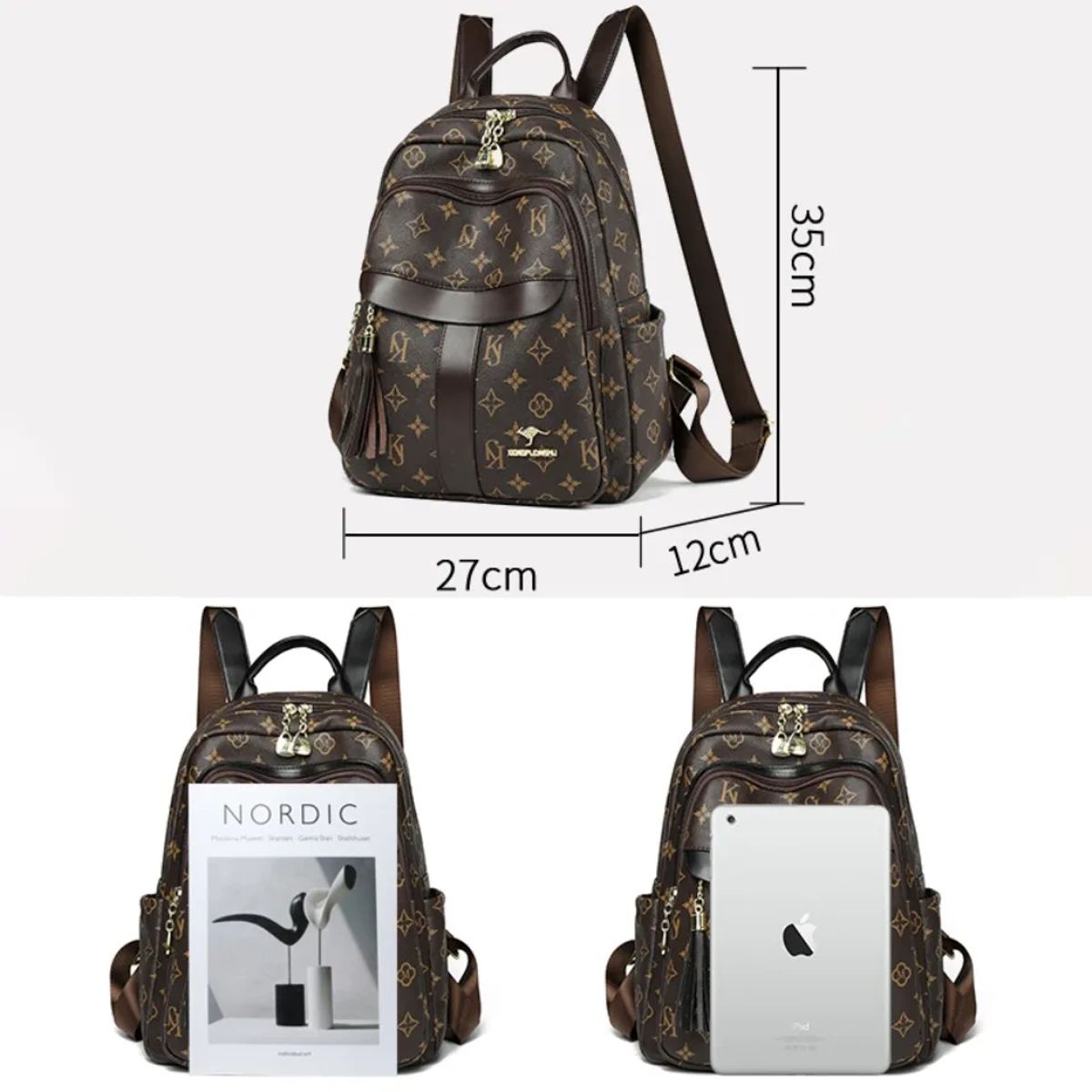 Fashionable PU Leather Backpack with Tassels and Large Capacity