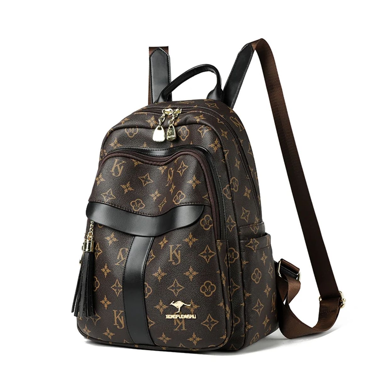 Fashionable PU Leather Backpack with Tassels and Large Capacity