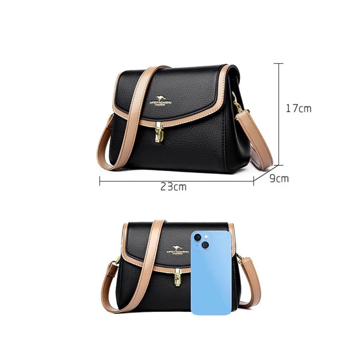 Two-Strap PU Leather Shoulder Crossbody Bag for Women