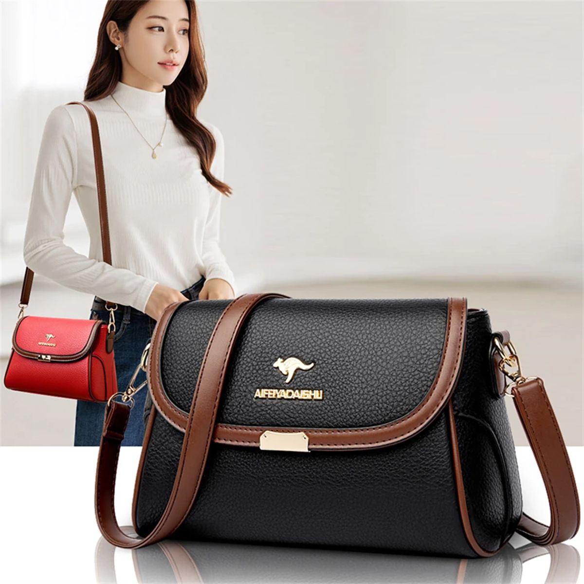 Elegant Leather Small Crossbody Bag with Adjustable Shoulder Strap
