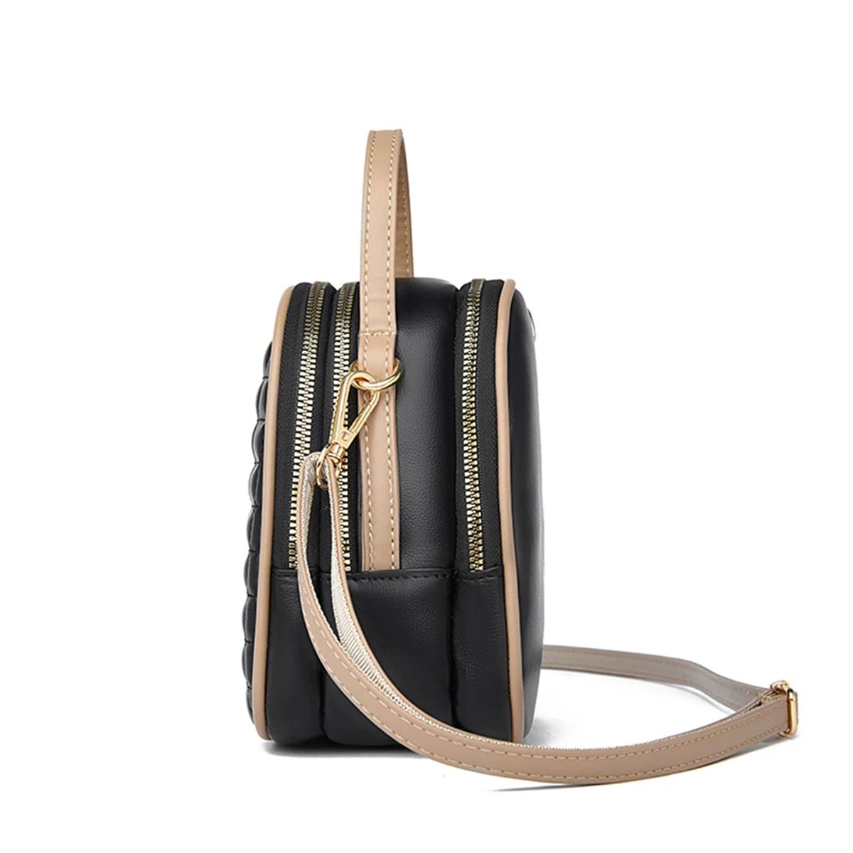 Elegant Multi-Layer Leather Crossbody Bag with Top Handle