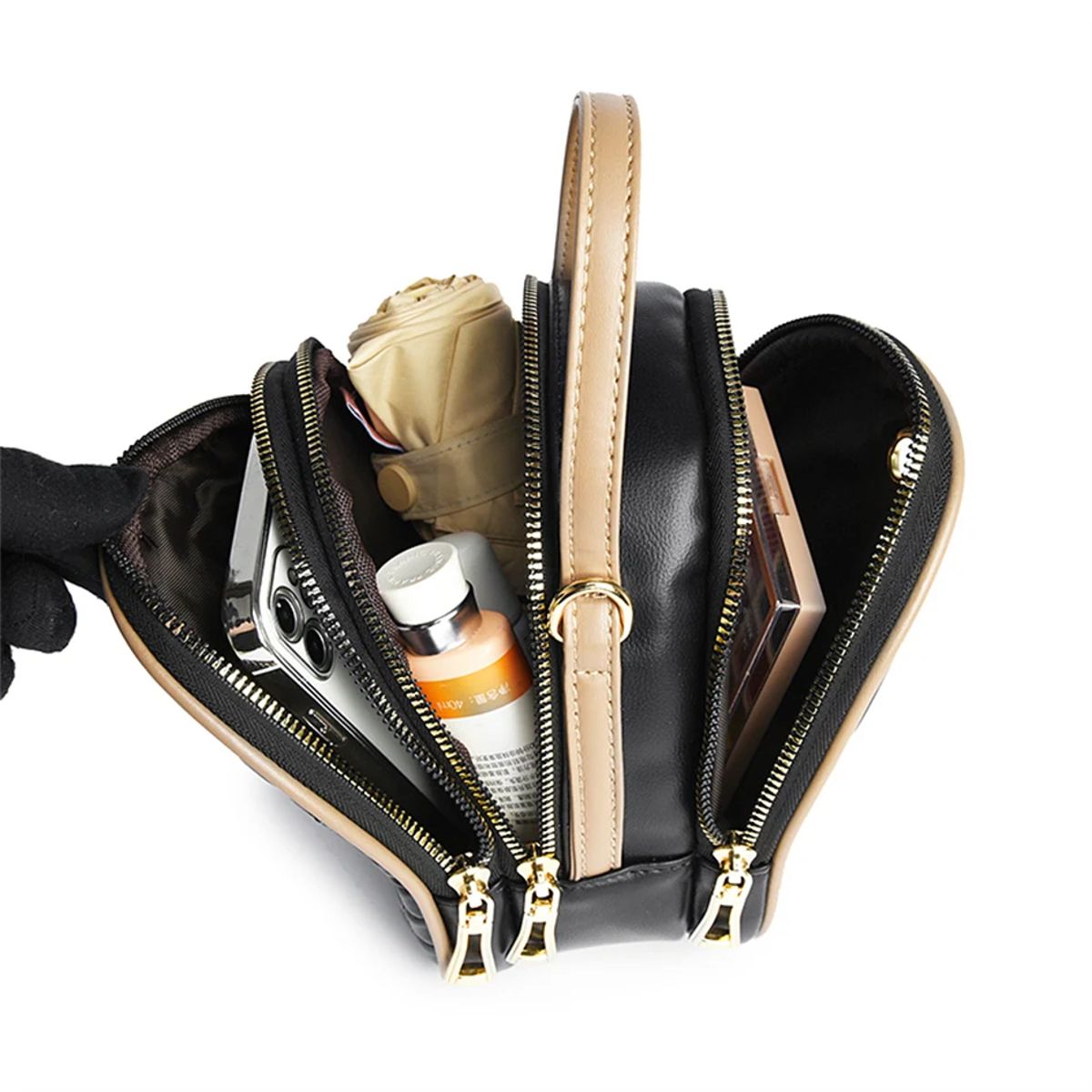 Elegant Multi-Layer Leather Crossbody Bag with Top Handle