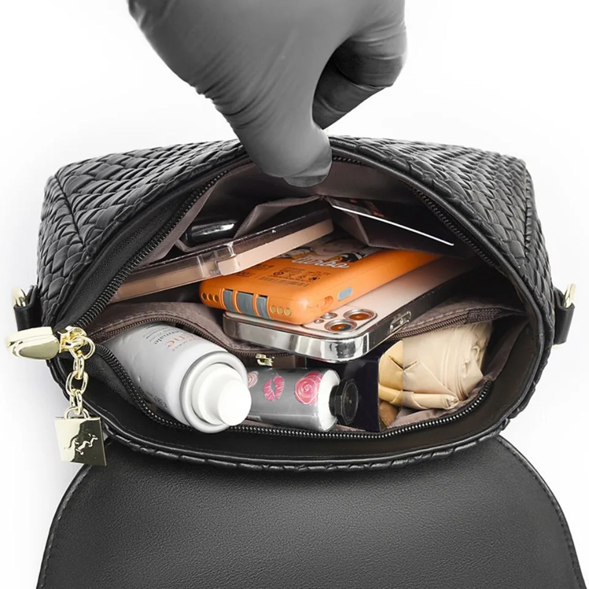 Luxury PU Leather Knitted Shoulder Crossbody Bag for Women