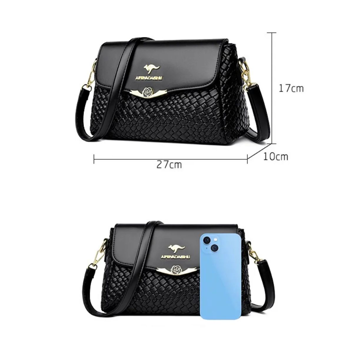 Luxury PU Leather Knitted Shoulder Crossbody Bag for Women