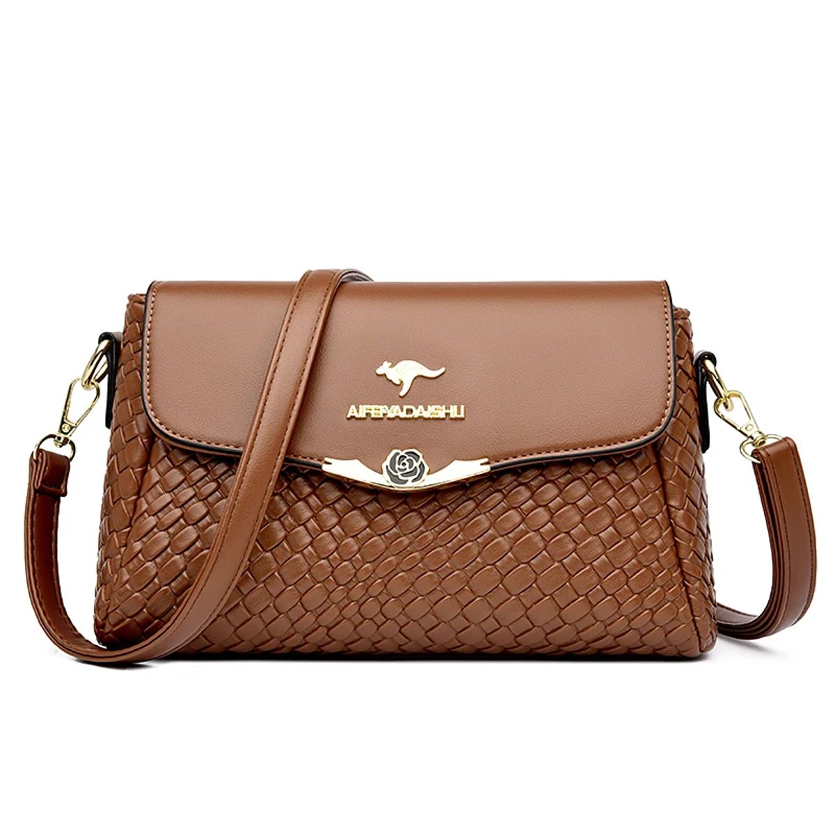 Luxury PU Leather Knitted Shoulder Crossbody Bag for Women