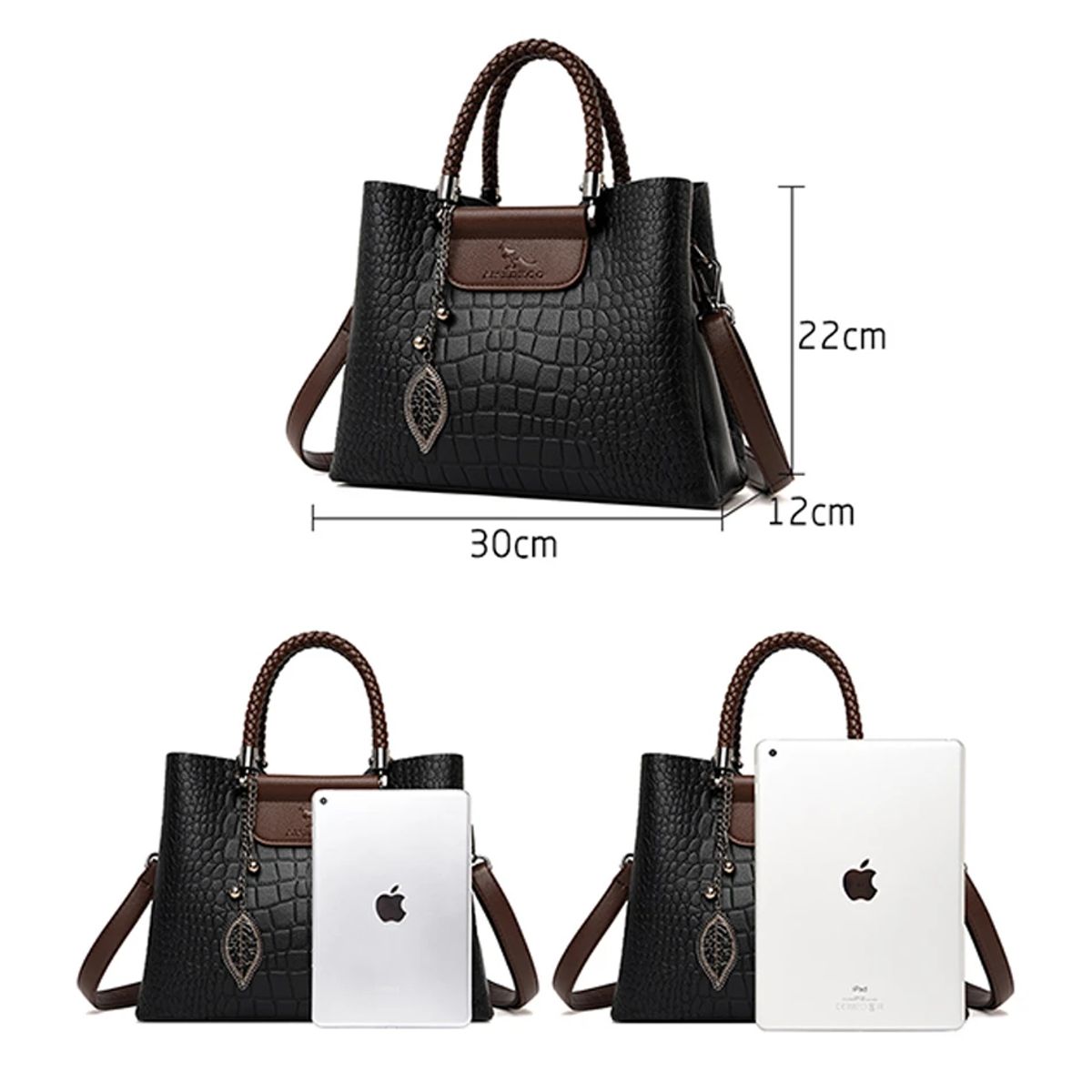 Elegant Genuine Leather Handbag Women Alligator Pattern Crossbody