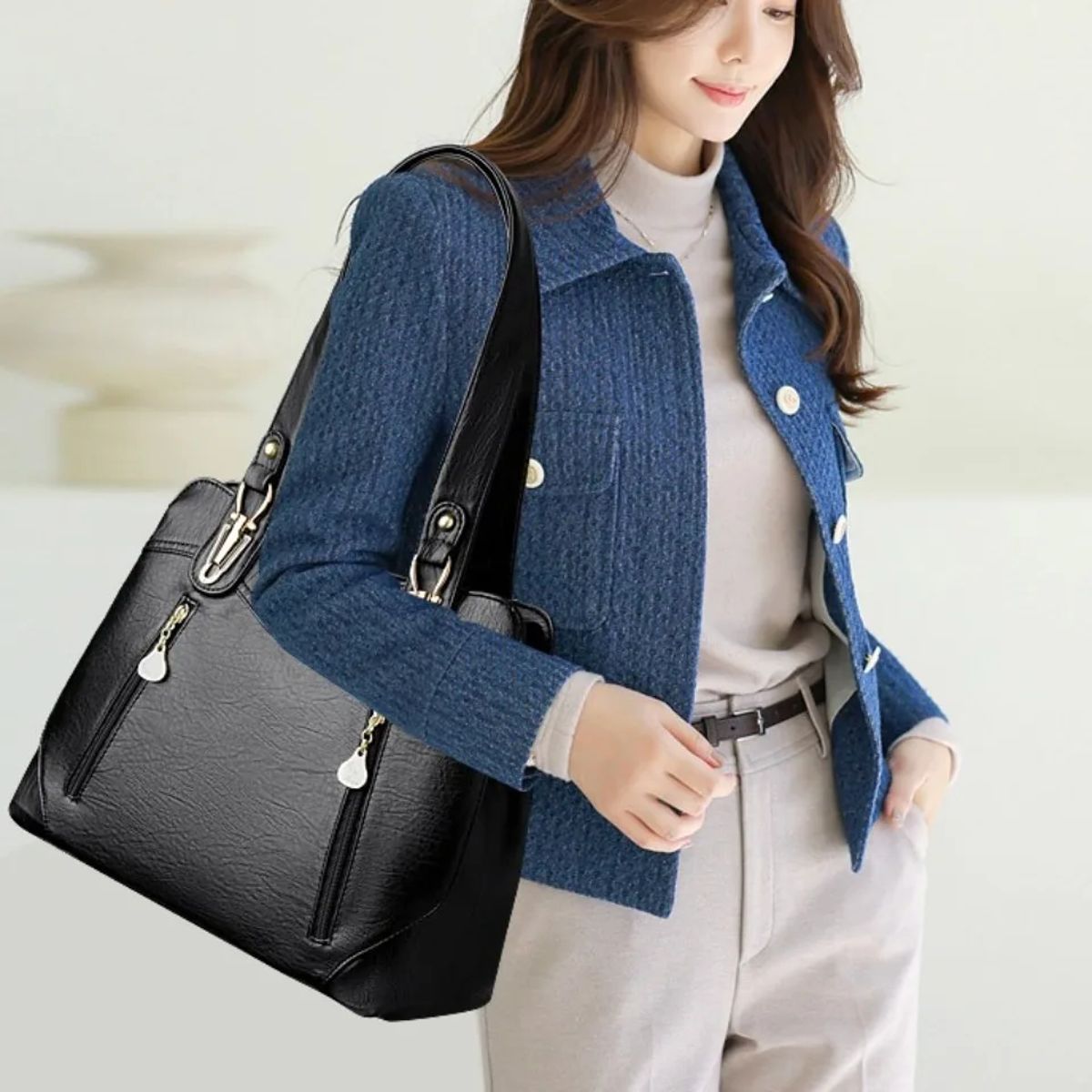 Elegant Bark Pattern Leather Shoulder Tote Bag for Women Elegant Bark Pattern Leather Shoulder Tote Bag for Women