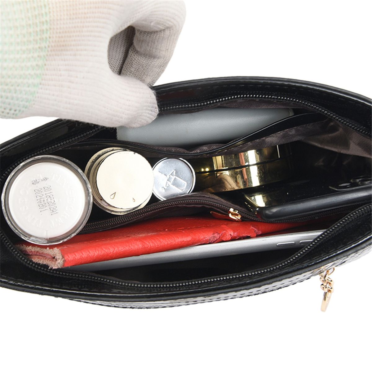 Elegant Crocodile Pattern Patent Leather Shoulder Crossbody Bag Women